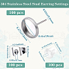 SOFPLATE 100Pcs Flat Round Stainless Steel Stud Earring Settings STAS-SP0001-61C-P-2