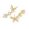 Triple Heart Brass Micro Pave Clear Cubic Zirconia Dangle Earrings with Glass for Women EJEW-L285-008G-2
