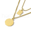 Flat Round & Rectangle with Word Good Luck Pendant Double Layered Necklace NJEW-F298-11G-1