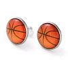 Sport Balls Glass & 304 Stainless Steel Stud Earrings for Women EJEW-H005-01P-03-1