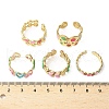 5Pcs Adjustable 304 Stainless Steel Enamel Cuff Rings for Women RJEW-V004-08G-3