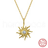 925 Sterling Silver Pave 5A Clear Cubic Zirconia Sun Pendant Necklaces for Women NJEW-C087-02G-2