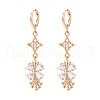 Flower Brass Micro Pave Cubic Zirconia Dangle Leverback Earrings EJEW-N058-13G-2