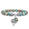 Natural Imperial Jasper Beaded Stretch Bracelet with Alloy Tree of Life Charms PW-WG19782-01-1