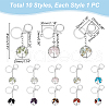 10Pcs 10 Styles Flat Round with Tree of Life Gemstone Chip Keychians KEYC-UN00002-3