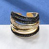 Rack Plating Brass Multi Line Open Cuff Ring RJEW-C065-01G-1