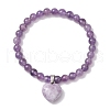 2pcs 2 Styles 6mm Round & Chip Natural Amethyst Beaded Stretch Bracelet Sets BJEW-TA00517-03-4