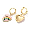 Heart with Rainbow Real 18K Gold Plated Brass Dangle Hoop Earrings EJEW-L268-042G-01-2