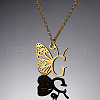 304 Stainless Steel Butterfly Initial Pendant Necklaces WG80197-07-1