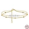 925 Sterling Silver Double Layered Chain Anklet with Natural Freshwater Pearls AJEW-F162-013G-3