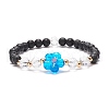 Natural Lava Rock & Lampwork Flower Beaded Stretch Bracelet BJEW-JB08600-4