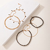5Pcs Bohemian Alloy & Glass Seed Beaded & Rhinestone Flat Round Tassel Anklet Sets FS-WG9E669-01-3