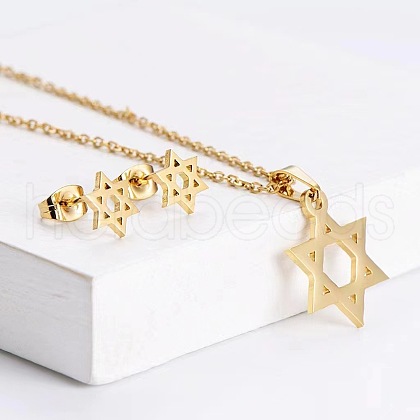 201 Stainless Steel Pendant Necklace & Stud Earring Sets FS-WGB816B-01-1