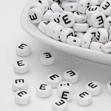 Flat Round with Letter E Acrylic Beads X-PL37C9070-E-1