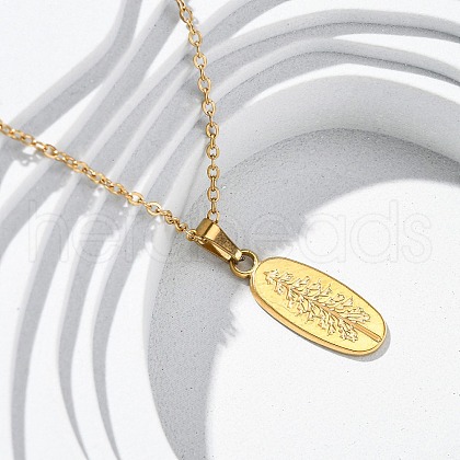 Oval with Pine Tree 304 Stainless Steel Pendant Necklaces NJEW-H059-24G-1
