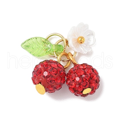 Handmade Polymer Clay Rhinestone Cherry Pendants PALLOY-JF03868-04-1