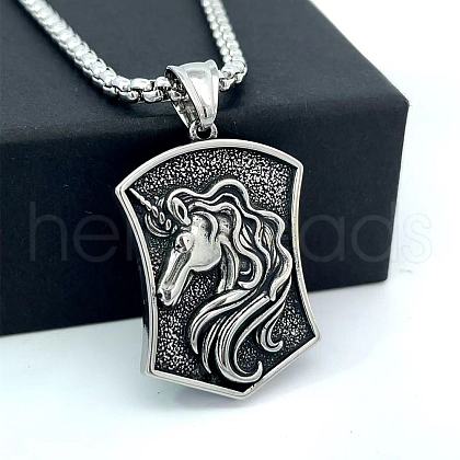 Greek Stainless Steel Unicorn Shield Pendant Men's Necklaces WQ1384-1
