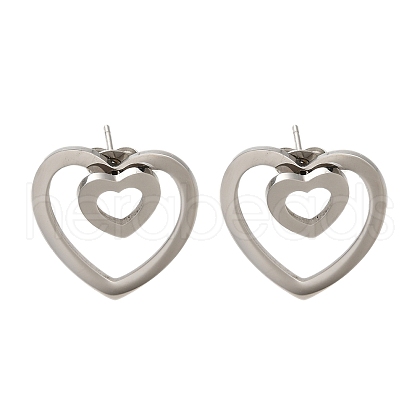 304 Stainless Steel Heart Stud Earrings EJEW-C118-03C-1