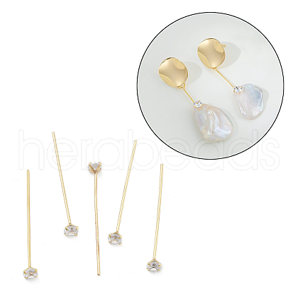 Brass Micro Pave Clear Cubic Zirconia Head Pins KK-M306-09G-03-1