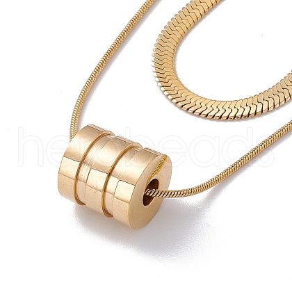 2Pcs 2 Style Ion Plating(IP) 304 Stainless Steel Column Pendant Necklaces Set NJEW-G090-03G-1