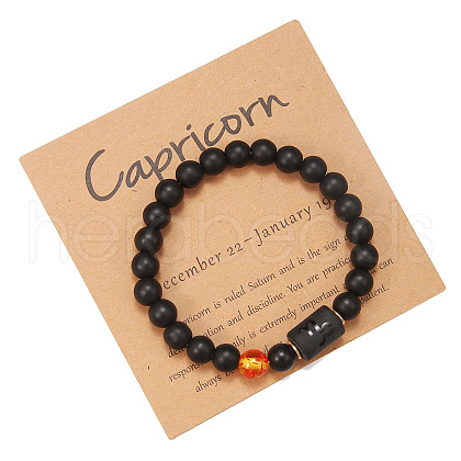 12 Constellations Frosted Synthetic Black Agate Round Beaded Strertch Bracelets for Men Women WG62DB1-10-1