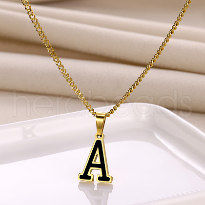 304 Stainless Steel Black Enamel Initial Pendant Twisted Chain Necklaces WG978E8-01-1