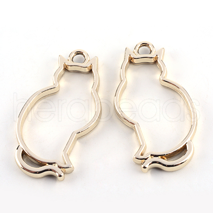 Rack Plating Alloy Kitten Open Back Bezel Pendants PALLOY-S047-02E-FF-1