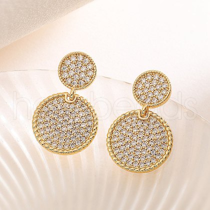 Brass Micro Pave Clear Cubic Zirconia Dangle Stud Earrings EJEW-M097-01B-G-1