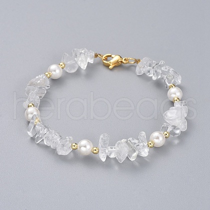 Natural Quartz Crystal Chip Beaded Bracelets BJEW-JB04933-02-1