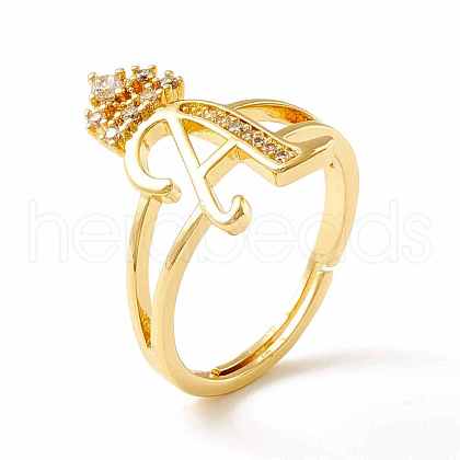 Clear Cubic Zirconia Initial Letter with Crown Adjustable Ring RJEW-M139-17A-1