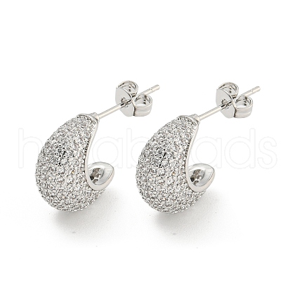 Teardrop Brass Pave Clear Cubic Zirconia Stud Earrings EJEW-M258-67P-1