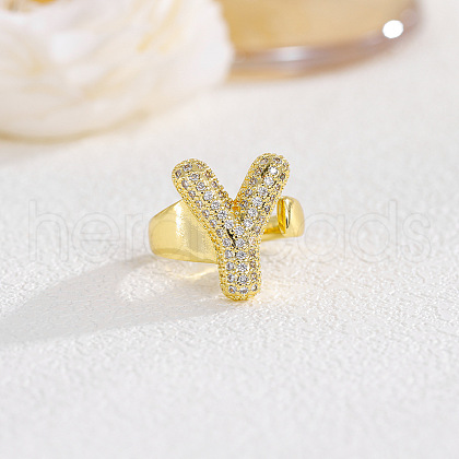 Brass Micro Pave Clear Cubic Zirconia Cuff Rings FS-WGF2B82-22-1