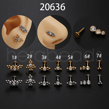 Stainless Steel Micro Pave Clear Cubic Zirconia Threadless Labrets WG26305-01-1