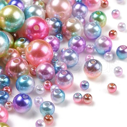 Rainbow ABS Plastic Imitation Pearl Beads OACR-MSMC001-03-1