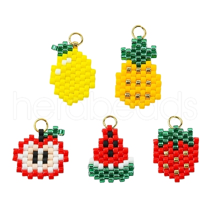 5Pcs 5 Styles Glass Seed Beaded Pendants PALLOY-CJ00126-1