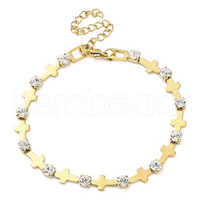 304 Stainless Steel Crystal Rhinestone Link Chain Bracelets for Women BJEW-G712-13B-02-1