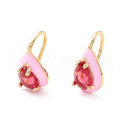 Teardrop Cubic Zirconia Dangle Earrings with Enamel for Women EJEW-P196-01G-01-1