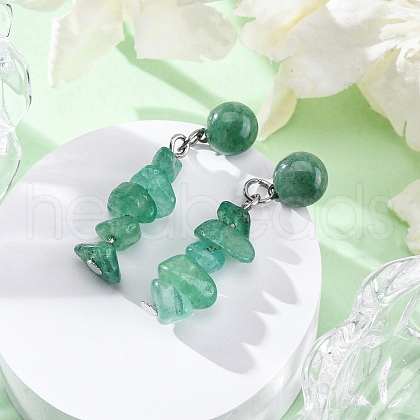 Natural Green Aventurine Dangle Stud Earrings EJEW-JE06371-02-1