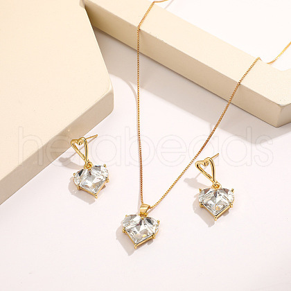Heart Alloy with Glass Pendant Necklace & Stud Dangle Earring FS-WG91246-08-1