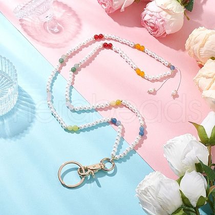 Natural Gemstone Glass Pearl Phone Hand Strap Chains HJEW-MZ00240-1
