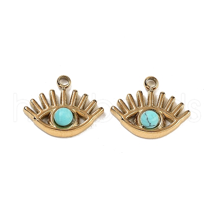 Ion Plating(IP) 304 Stainless Steel Pave Synthetic Turquoise Eye Charms STAS-U014-06B-01-1