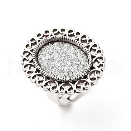 Vintage Adjustable Iron Flower Finger Ring Components Alloy Cabochon Bezel Settings PALLOY-O036-21AS-1