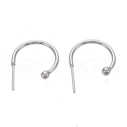 Tarnish Resistant 304 Stainless Steel C-shaped Hoop Circle Ball Stud Earrings STAS-K204-04P-1