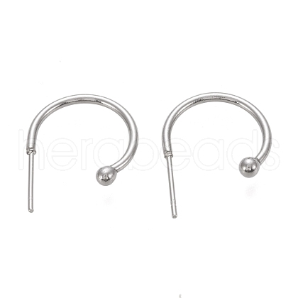 304 Stainless Steel C-shaped Hoop Circle Ball Stud Earrings STAS-K204-04P-1