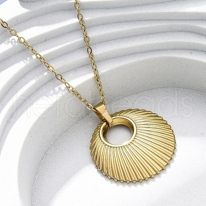 Flat Round 304 Stainless Steel Pendant Necklaces NJEW-M096-05G-1