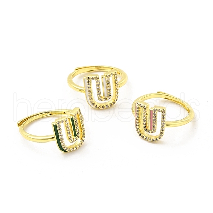 Mixed Color Enamel Initial Letter Adjustable Ring with Clear Cubic Zirconia RJEW-P045-01G-U-1