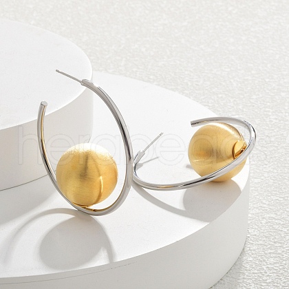 Round Two Tone Brass Stud Earrings for Women EJEW-U055-17PG-1