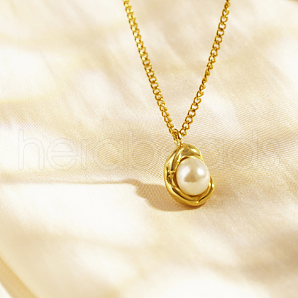 Stylish Stainless Steel Faux Pearl Pendant Necklace for Women's Daily Wear LB7662-1