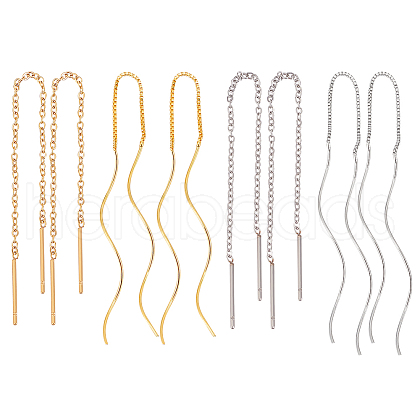 ANATTASOUL 4 Pairs 4 Style Stainless Steel Chain Tassel Ear Threads EJEW-AN0002-91-1