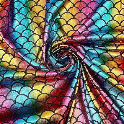 Sparkly Hologram Spandex Mermaid Printed Fish Scale Fabric AJEW-WH0289-90-1